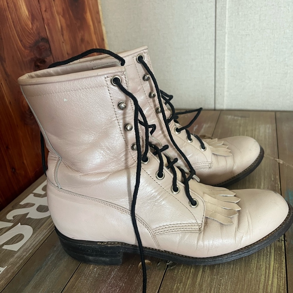 Justin Boots Light Pink Leather Lace-Up Boots